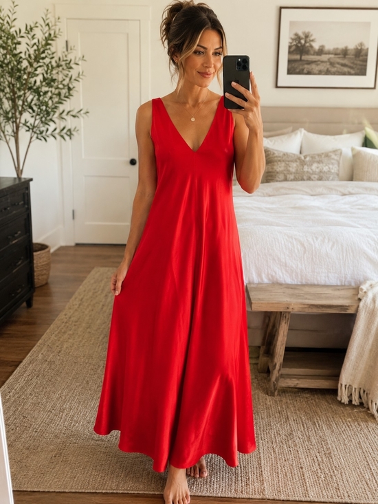 Frederick's of Hollywood Other - Frederick's of Hollywood Red Satin Maxi Slip Dress 1X Sleeveless V Neck